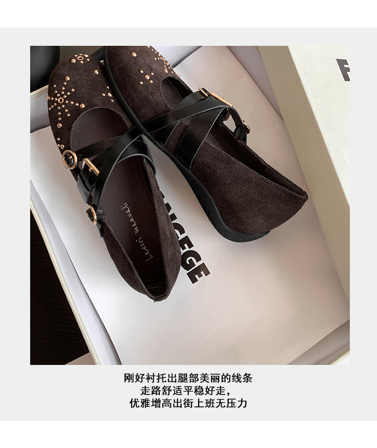 Karin Luna In Stock Spot Goods Studded Rivet Hidden Wedge Mary Jane Shoes