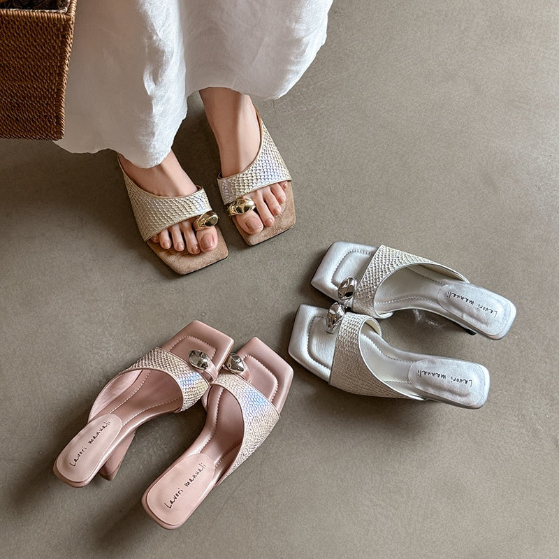 Karin Luna Fish Skin Series~Minimalist Square Toe Popular Irregular Heel Slippers