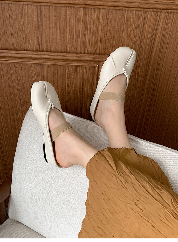 Karin Luna Classic Split-Toe Shoes  Explosive Pattern One-Strap Mary Jane Height-Increasing Full Leather Closed-Toe Slippers