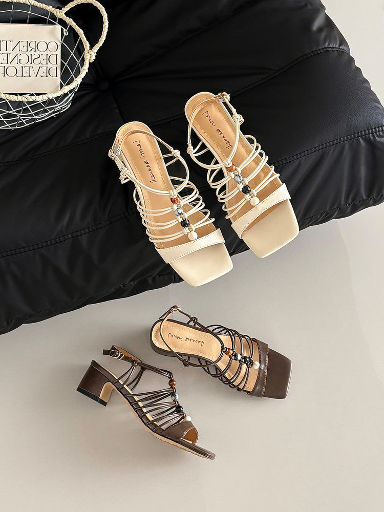 Karin Luna Bohemian Vacation Style~Square Toe Open Toe Sandals