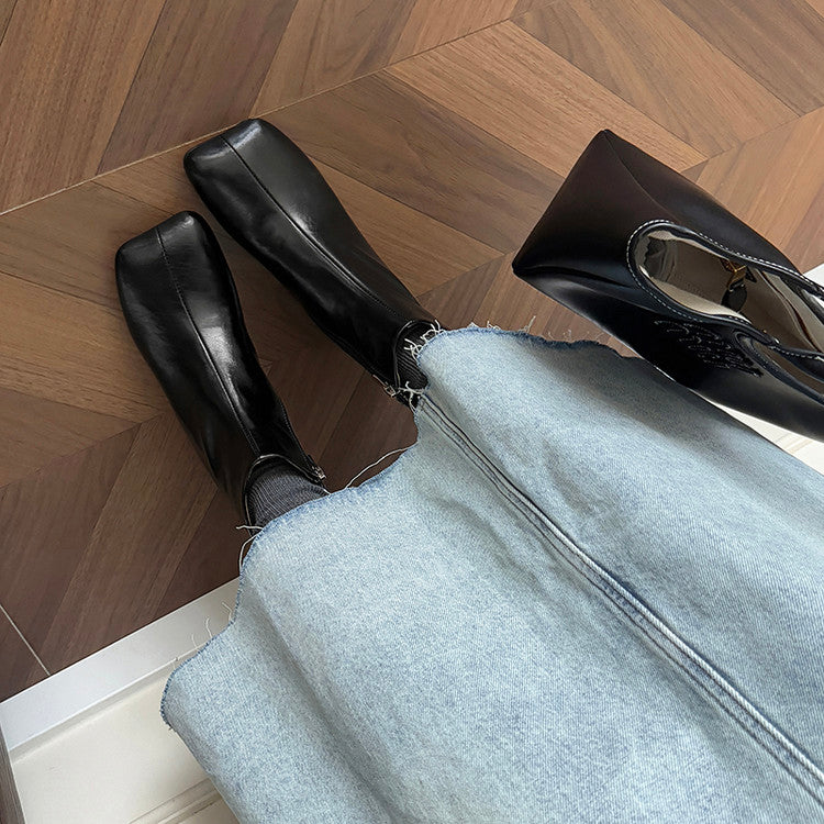 Karin Luna French Style Square Toe Chunky Heel Ankle Boots