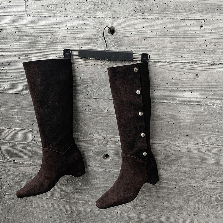 Karin Luna Bestseller Hot-Selling Hidden Buckle Lazy Style Square-Toe Height-Increasing Suede Western Boots