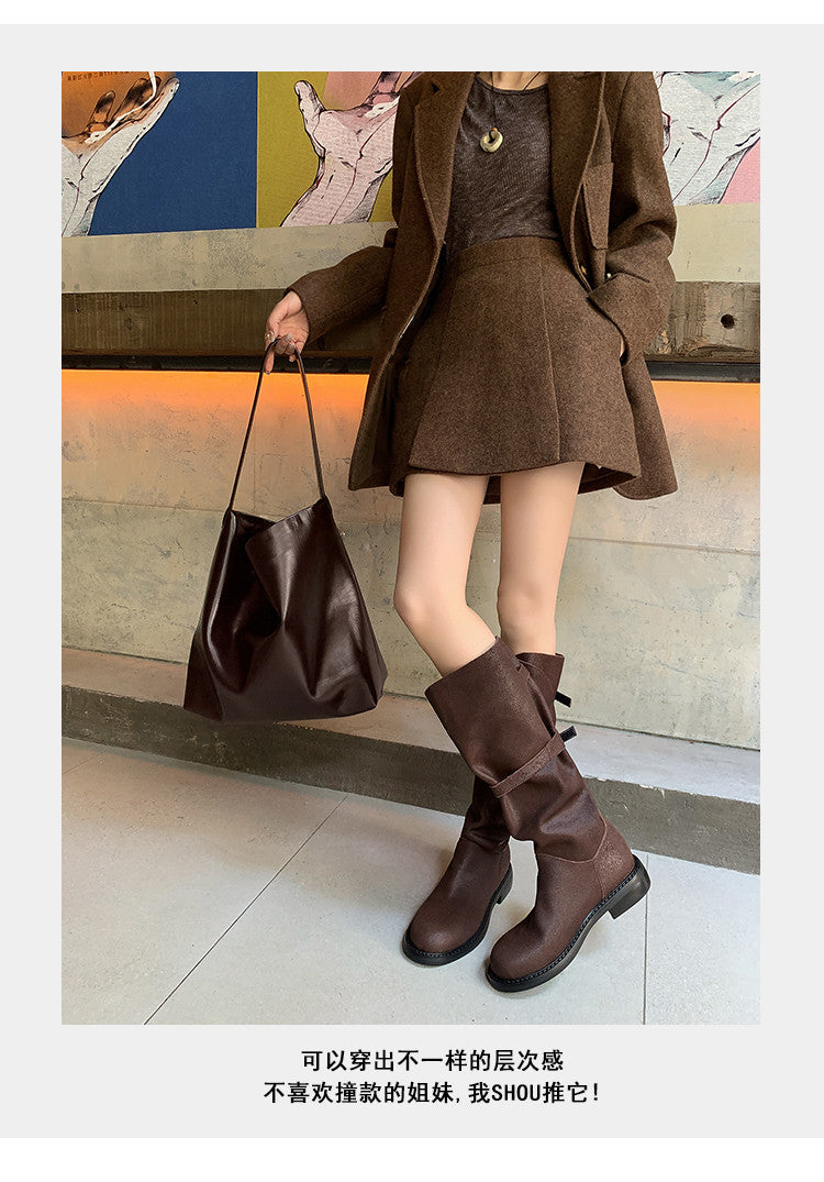 Karin Luna In Stock Spot Goods   Heavy-duty Edition Highly Consuming Material Round Toe Long Boots