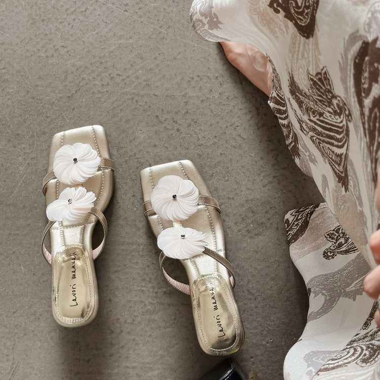Karin Luna Hot-Selling Floral Square Toe Irregular Heel Floral Slippers