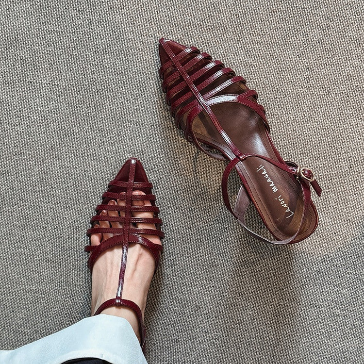 Karin Luna French Hollow Toe Metal Heel Elegant Sandals