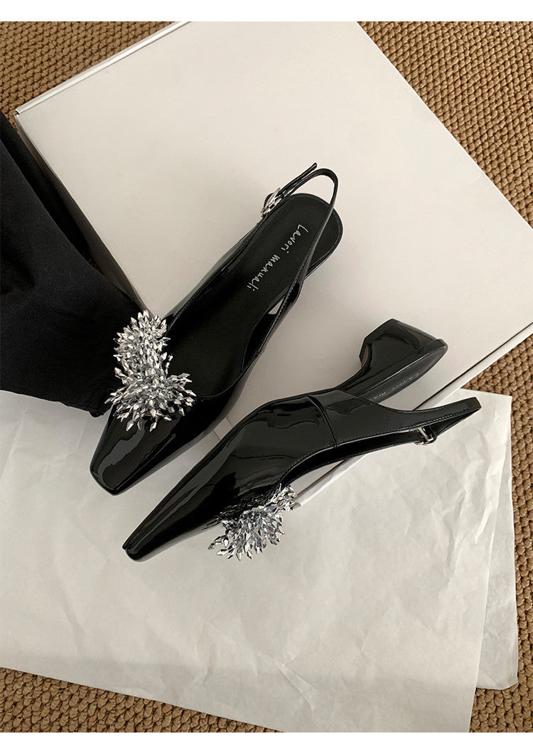 Karin Luna Brilliant Fireworks~Elegant Square-Toed Closed-Toe Chunky Heel Sandals