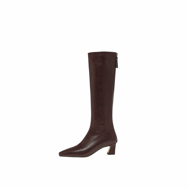 Karin Luna In Stock In Stock  Square Toe Chunky Heel Korean Style Elegant Long Boots