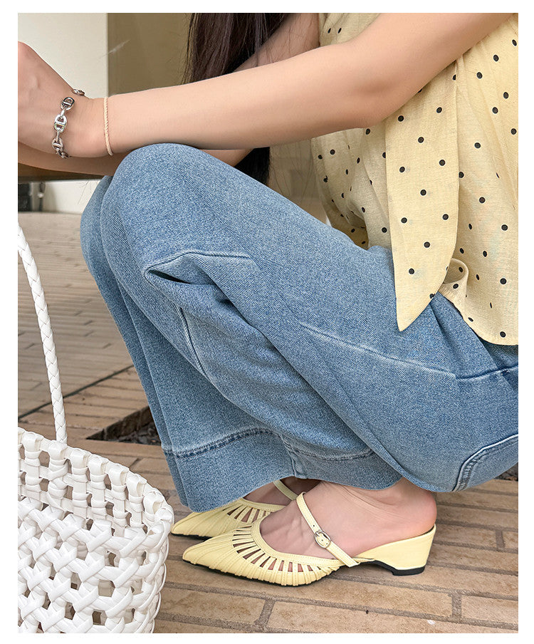 Karin Luna Casual Feel~In stock Pointed Toe Hollow Design Note Pointed Toe Slippers