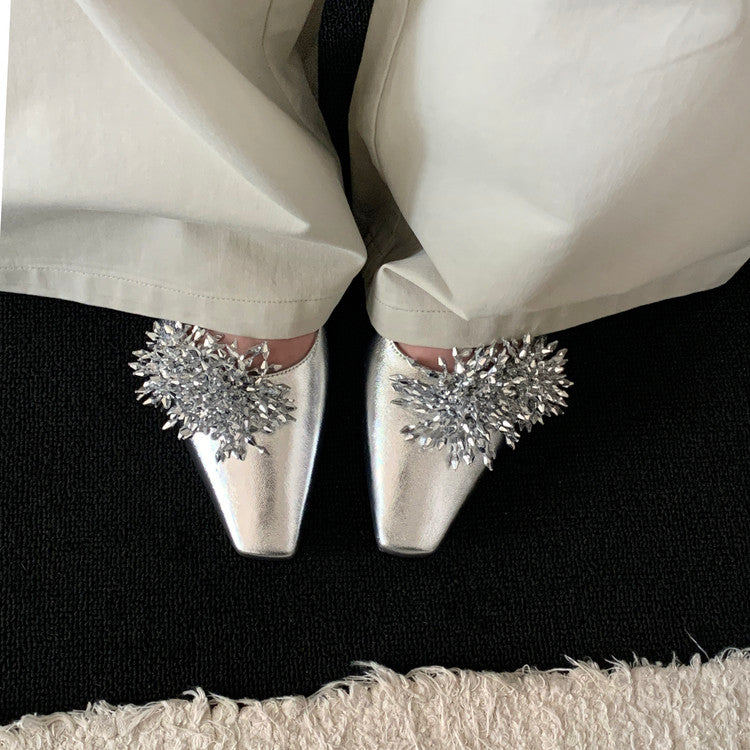 Karin Luna Brilliant Fireworks~Elegant Square-Toed Closed-Toe Chunky Heel Sandals