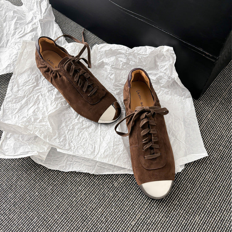 Karin Luna In Stock In Stock  High-end Metal Toe Lace-up Flats