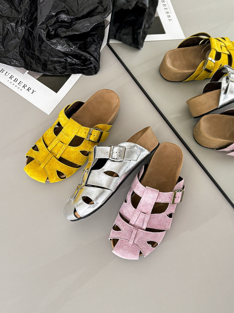 Karin Luna Full Layer Inside and Out~Basic Versatile Perforated Round Toe Birkenstock Slippers