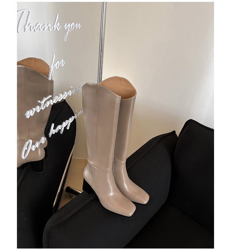 Karin Luna In Stock Spot Goods  Chunky Heel Side Zipper Riding Boots