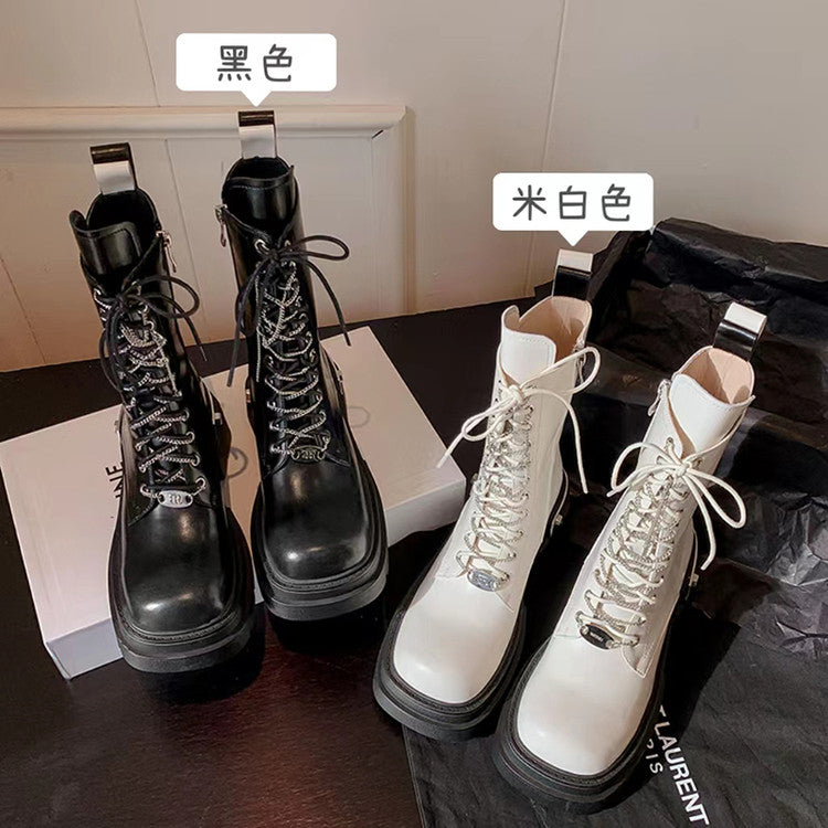 Karin Luna In Stock Spot Goods Lace-up casual metal decorative thick-soled Martin boots