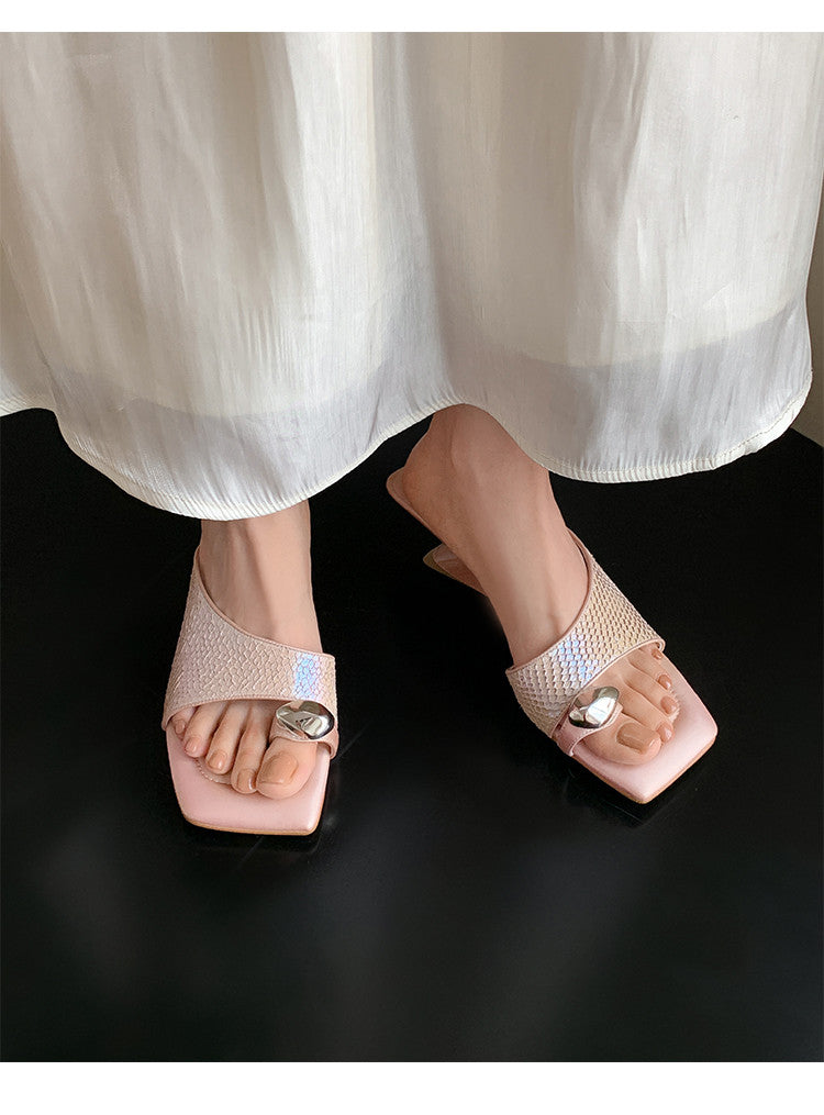 Karin Luna Fish Skin Series~Minimalist Square Toe Popular Irregular Heel Slippers