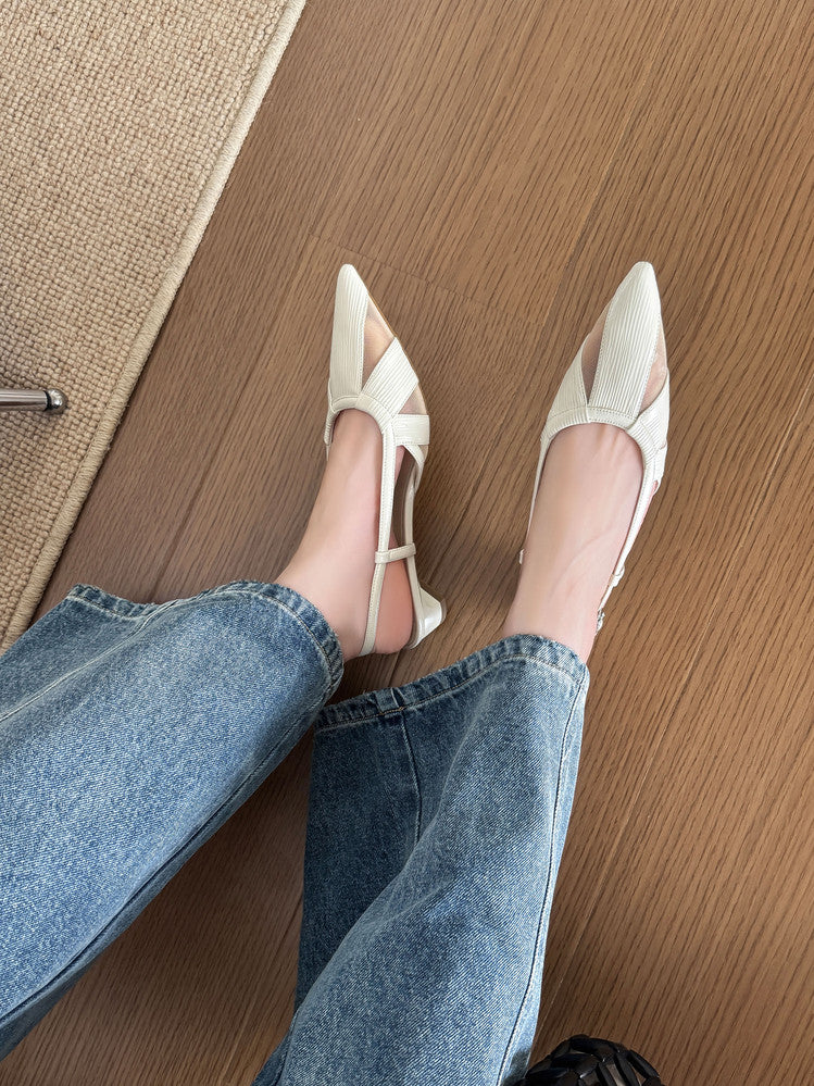 Karin Luna In Stock Spot Goods  Mesh Patchwork Pointed Toe Elegant Closed-Toe Sandals