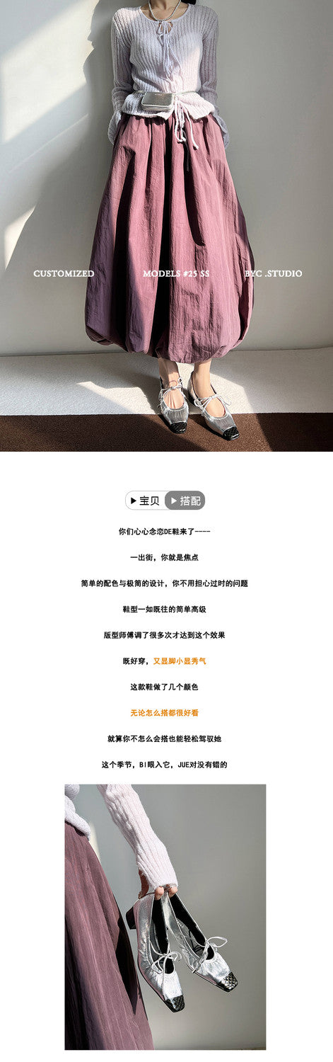 Karin Luna In Stock Spot Goods  Retro Sweet Bowknot Granny Wrinkled Single Shoes
