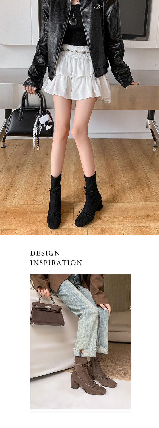 Karin Luna In Stock Spot Goods Hot-Selling Sweet Standard Bow Round-Toe Slim Short Boots