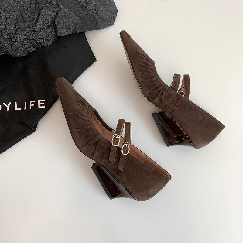 Karin Luna Full Leather Inside and Out Popular Element Amber Heel Elegant French Style Single Shoes