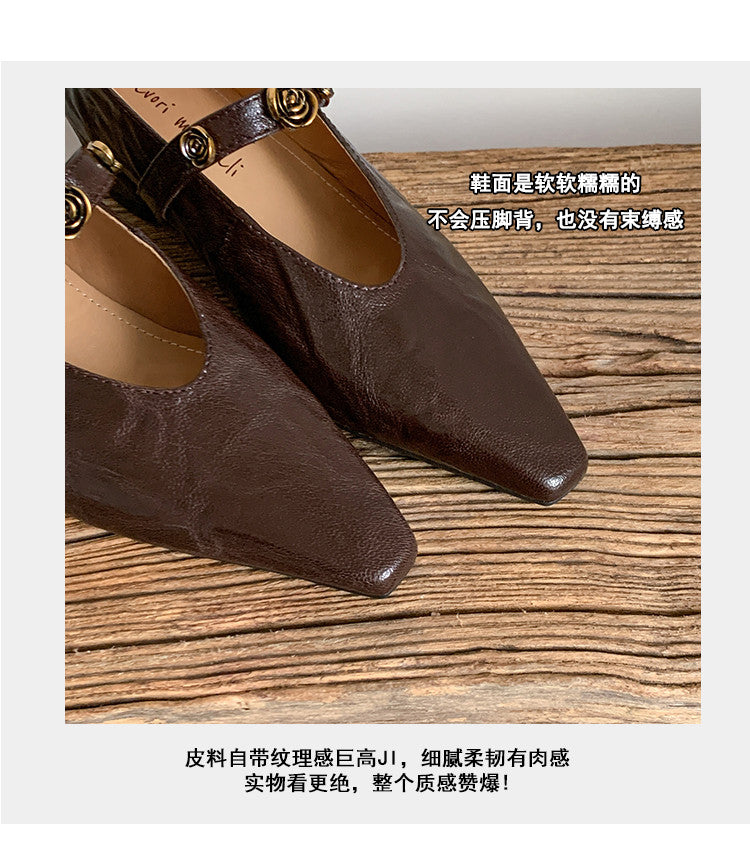 Karin Luna In Stock Spot Goods    Retro Classic Metal Camellia Irregular Heel Single Shoes