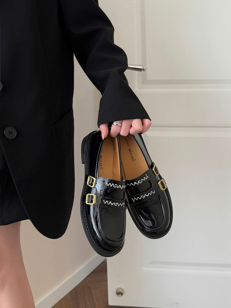 Karin Luna In Stock Spot Goods  Retro Style Slip-On Metal Buckle Loafers