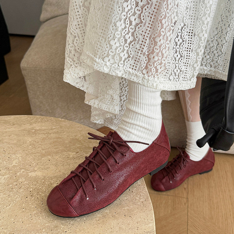 Karin Luna In Stock In Stock   Xiaohongshu Hot-Selling Lace-Up Round-Toe Deep Mouth Single Shoes