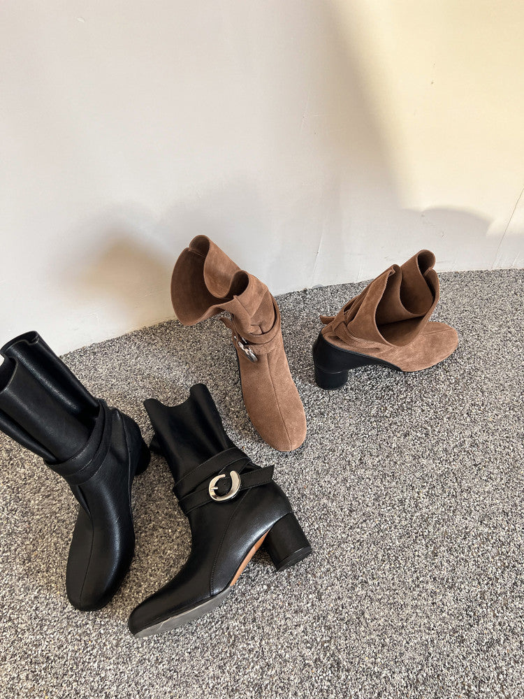 Karin Luna In Stock Spot Goods  Belt Buckle High Heel Large Tube Small Short Boots