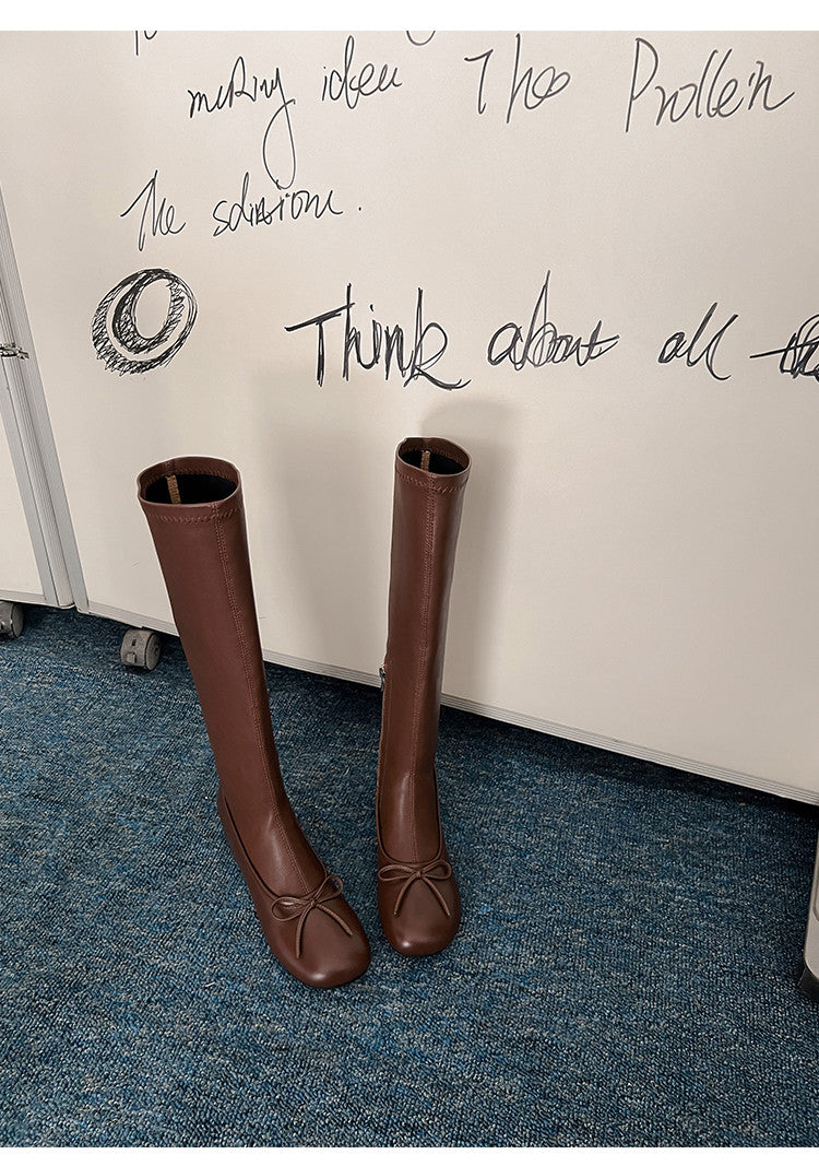Karin Luna In Stock Spot Goods  Butterfly Knot Round Toe Hidden Heel Boots