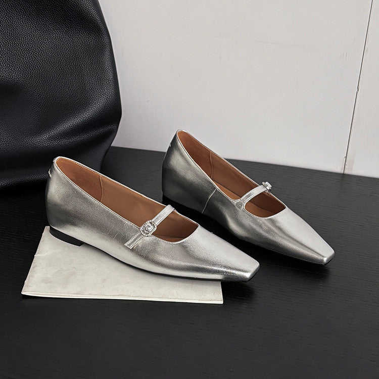 Karin Luna In Stock Spot Goods  Elegant Square-Toe One-Strap Height-Increasing Flats