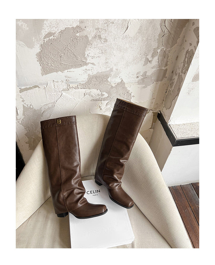 Karin Luna In Stock In Stock European and American Style Square Toe Thick Sole Long Boots