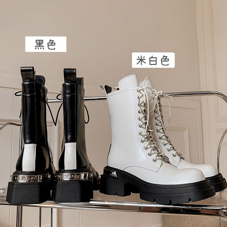 Karin Luna In Stock Spot Goods Lace-up casual metal decorative thick-soled Martin boots