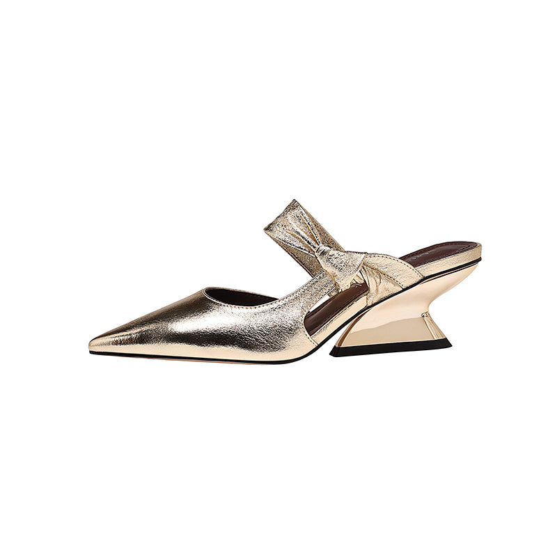 Karin Luna In Stock Spot Goods  Pointed Toe Irregular Heel Elegant Retro Strap Slippers