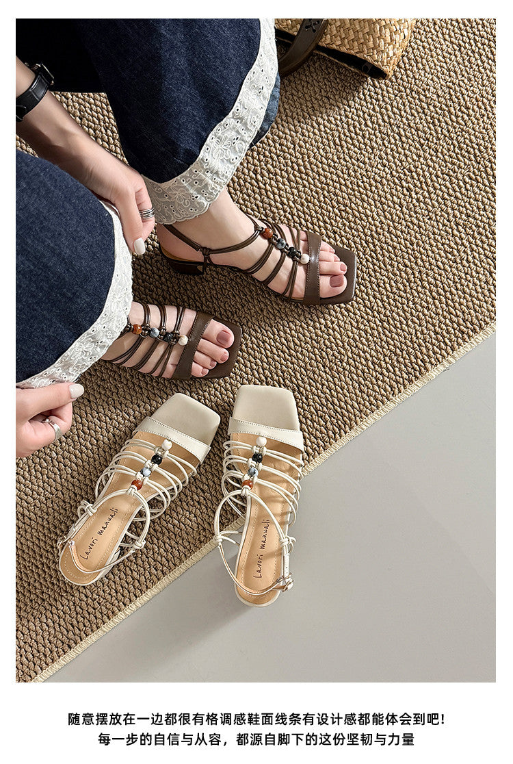 Karin Luna Bohemian Vacation Style~Square Toe Open Toe Sandals