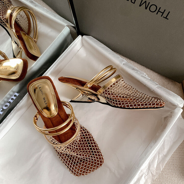 Karin Luna Highlights Fairness~In stock  Closed-Toe Diamond Mesh Unisex Convertible Sandals