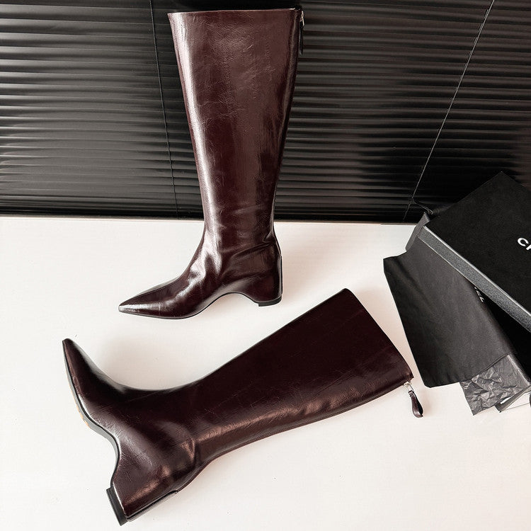 Karin Luna Elegant Style Pointed Toe Internal Height Increase Long Boots