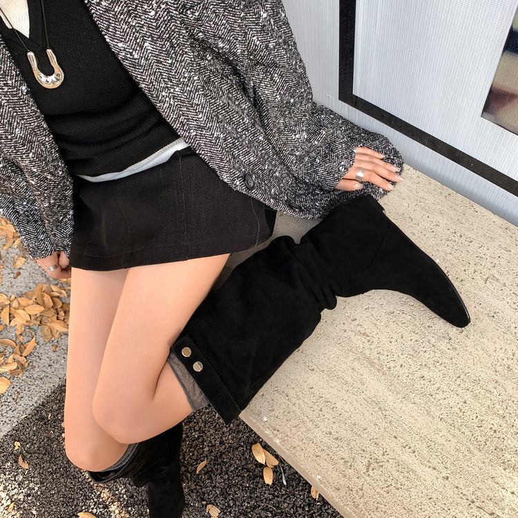 Karin Luna In Stock Spot Goods  Bestselling Suede Leather Sold Out Fast: Pile of Matte Inner Height-Increasing Western Boots