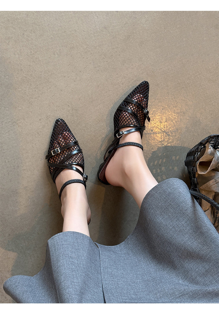 Karin Luna In Stock  Spot Goods  Mesh Series Elegant Closed-Toe Belt Buckle Slippers