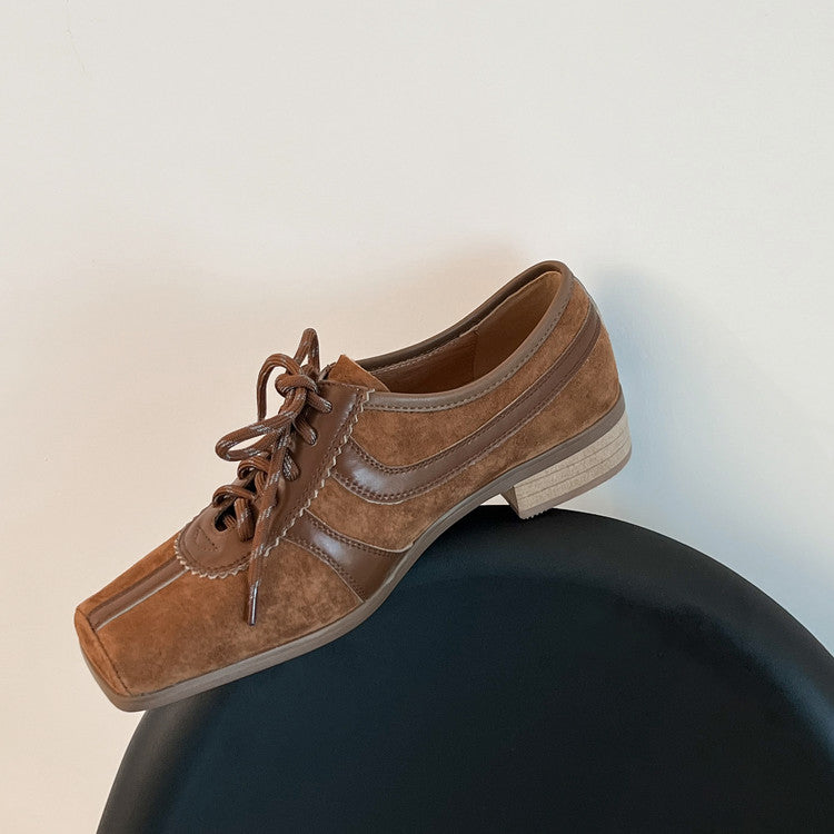 Karin Luna In Stock Spot Goods   Pig Nose Thin Strap Square Toe Patchwork Single Shoes