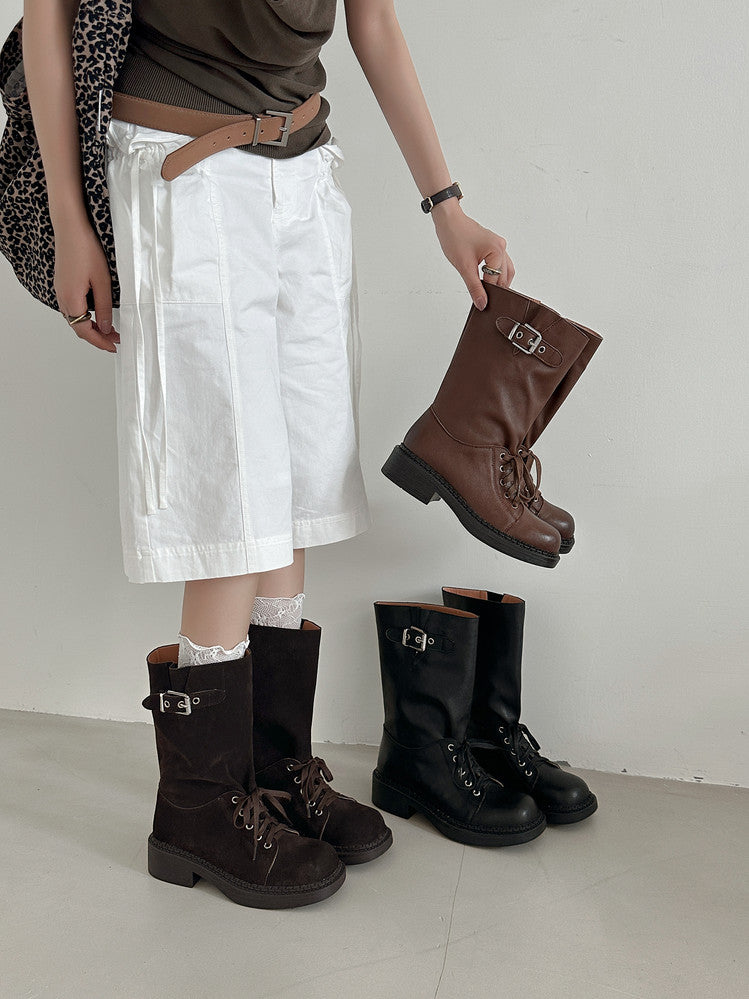 Karin Luna Bestseller Large Tube Thick Sole Martin Boots with Belt Buckle