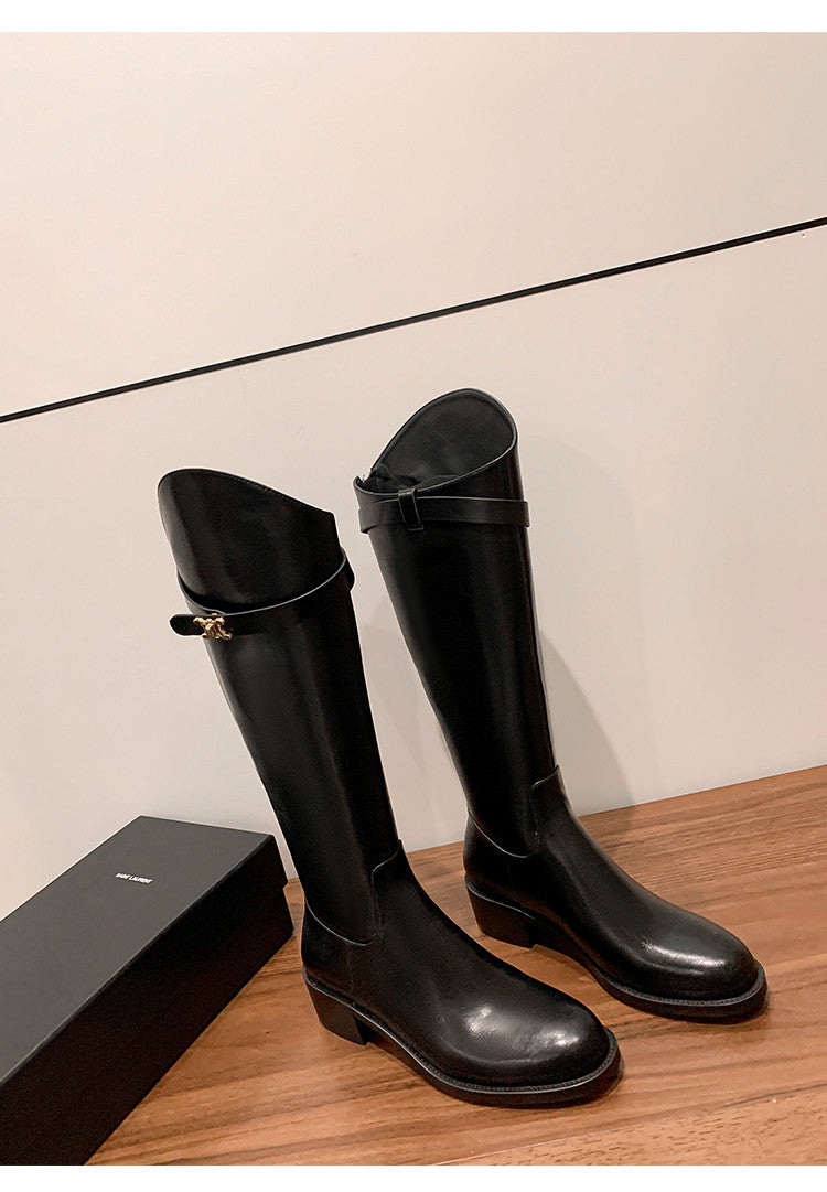 Karin Luna In Stock Classic Style Now Round Toe Flat Bottom Casual Slimming Knight Boots