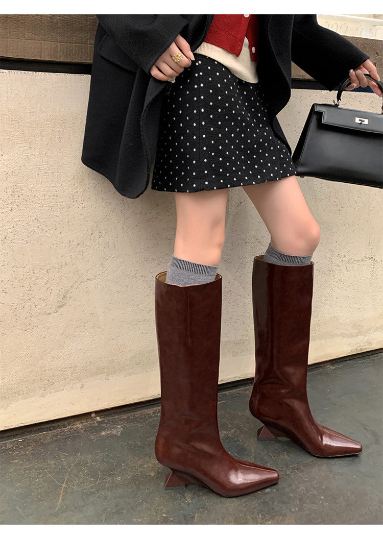 Karin Luna European and American Style Unisex Square-Toed Long Boots