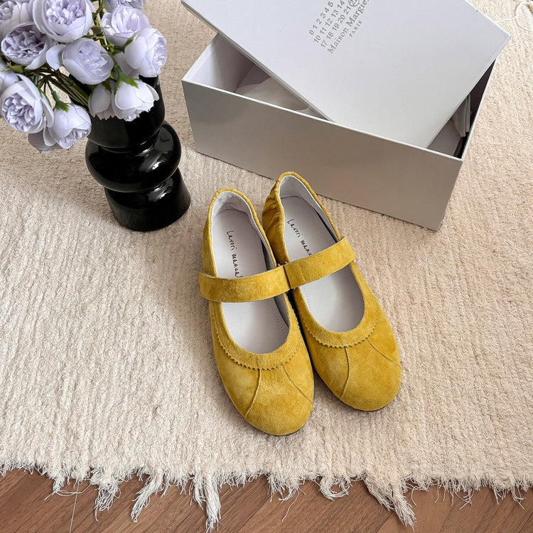 Karin Luna Casual Shoes Series~  In Stock In Stock Magic Tape Round Toe Internal Height Increase Single Strap Flats