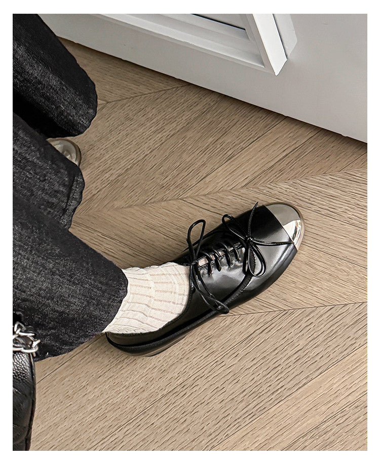 Karin Luna In Stock Spot Goods  Casual Lace-Up Metal Toe Bow Deep Mouth Single Shoes