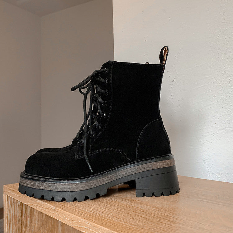 Karin Luna In Stock Casual style thin strap round toe suede ankle boots