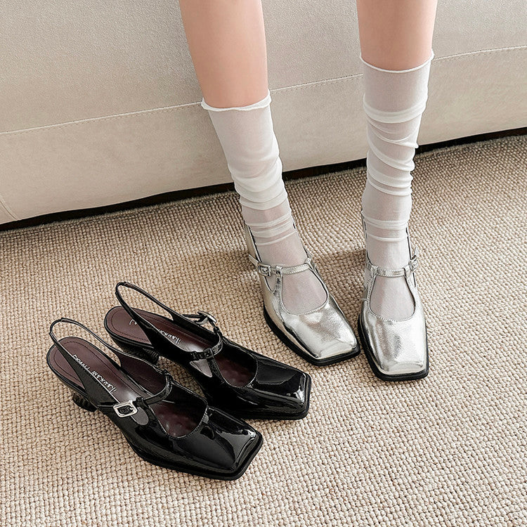 Karin Luna In Stock In Stock  Unique European and American Style Square-Toed Chunky Heel Closed-Toe Sandals