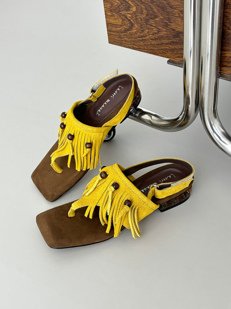 Karin Luna  Tassel Series~Spot Goods  In-stock Clip-toe Square Toe Sandals