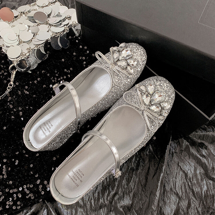 Karin Luna In Stock In Stock  Rhinestone One-Strap Round-Toe Slip-On Height-Increasing Soft Slippers
