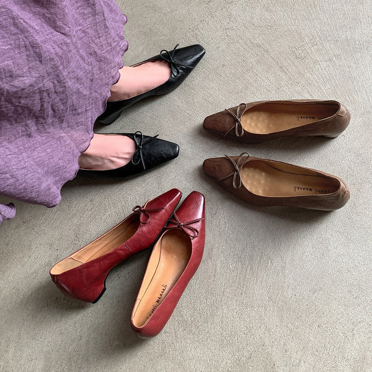 Karin Luna Full Layer Inside and Out~Basic Versatile Small Square Toe Butterfly Knot Irregular Heel Single Shoes