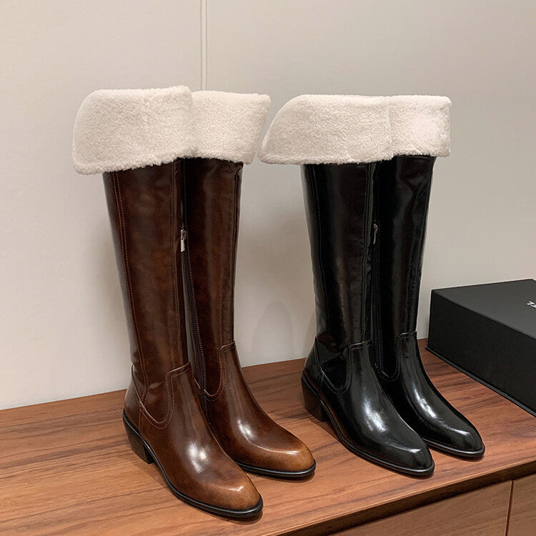 Karin Luna exploded  Three versions exploded Single Fleece Lining Fur Collar Version  Thick Fur Collar Foldable Hot-Selling Full Cowhide Pointed Toe Chunky Heel Classic Style