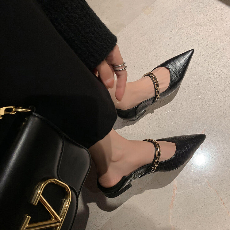 Karin Luna has prepared stock  Metal Fasteners Commuting Style Pointed Toe Chunky Heel Stone Pattern Large Single Shoes