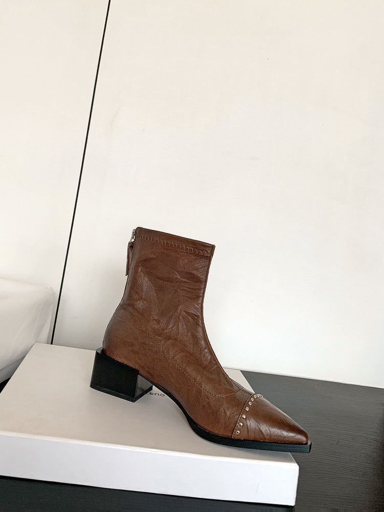 Karin Luna In Stock In Stock Slim Boots Series~Pointed Toe Rivet Slim Short Boots